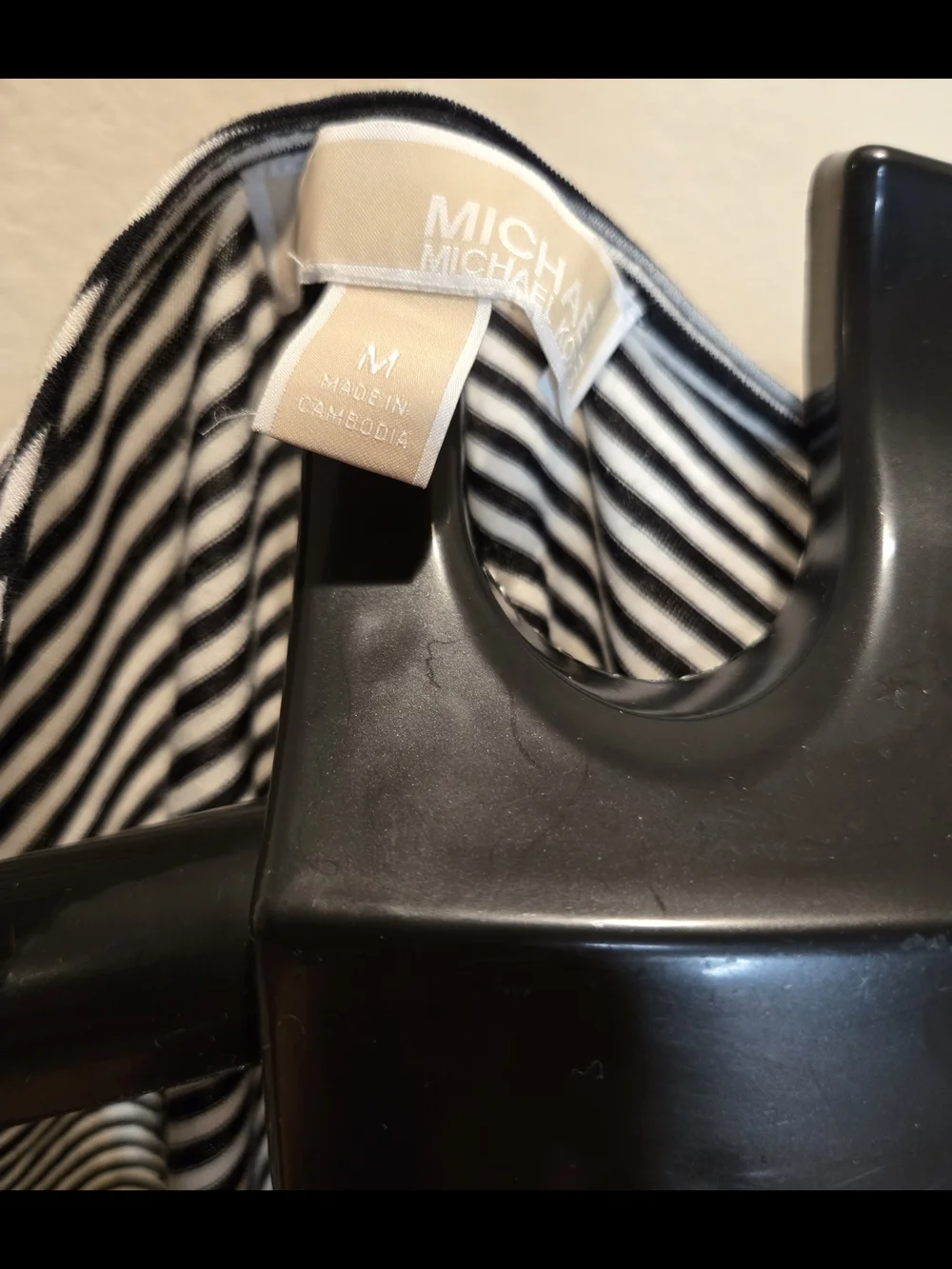 Michael Kors Black & White Striped V-Neck Top